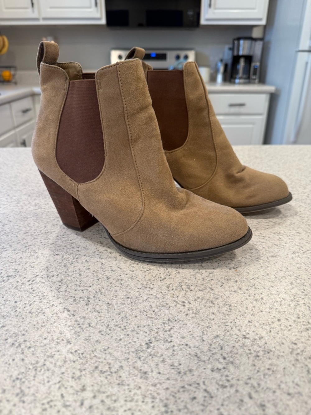 Kenneth Cole Tan Suede Chelsea Ankle Booties